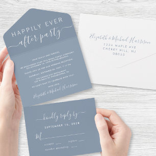 Invitation Tout En Un Réception de mariage Happily Ever After Bleu Pouss