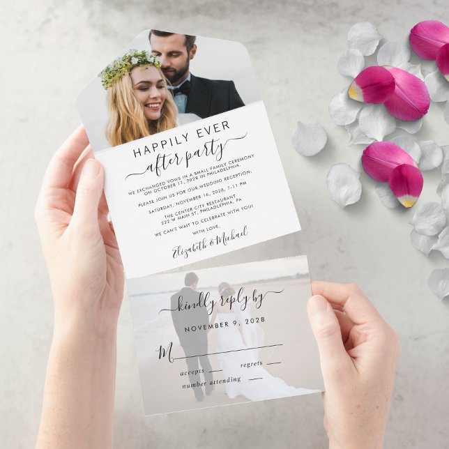 Invitation Tout En Un Réception de mariage photo élégant 2 (An chic Happily Ever After Party all-in-one invitation for your wedding celebration)