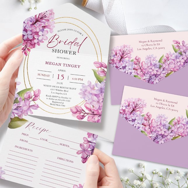 Invitation Tout En Un Recette florale de Fête des mariées Lilac (Créateur téléchargé)