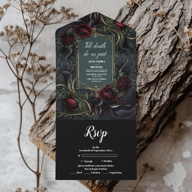 Invitation Tout En Un Red Roses gothique Mariage d'Halloween (Créateur téléchargé)