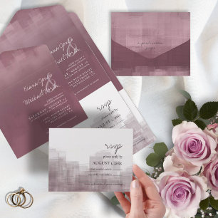 Invitation Tout En Un Réflexions aquarelle Mariage Mauve ID774