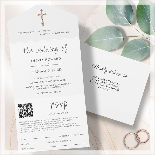 Invitation Tout En Un Religieux blanc | Code QR Mariage (Créateur téléchargé)