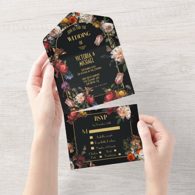 Invitation Tout En Un Rembrandt Dark & Moody Floral Mariage (Déchirure)