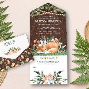 Invitation Tout En Un Renard endormi en bois rustique Fête prénatale en