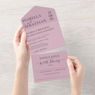 Invitation Tout En Un Réponse aimable mariage rose poudré Signature