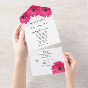 Invitation Tout En Un Réponse au mariage floral au gérbera rose