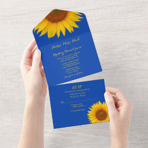 Invitation Tout En Un Réponse de mariage au tournesol jaune bleu royal
