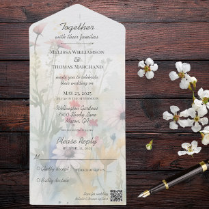 Invitation Tout En Un Ressort Fleur sauvage aquarelle avec code QR