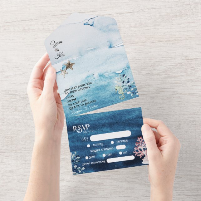 Invitation Tout En Un Restrictions alimentaires de l'océan rustique Mari (Déchirure)