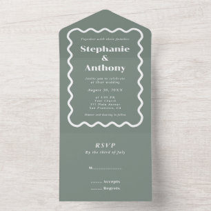 Invitation Tout En Un Retro 1950 Wavy Edge Sage Green Mariage