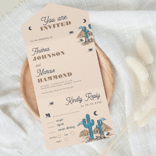 Invitation Tout En Un Retro Boho Crème Cactus Désert Destination Mariage