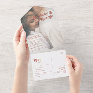 Invitation Tout En Un Rétro simple Vieux Rose Faded Photo Seal and Sen