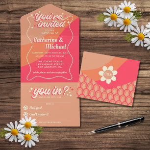 Invitation Tout En Un Retro Super Bold Typographie Colorful Mariage des 
