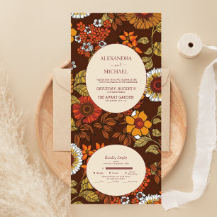 Invitation Tout En Un Rétro Vintage Années Soixante Terre Cuite Mariage