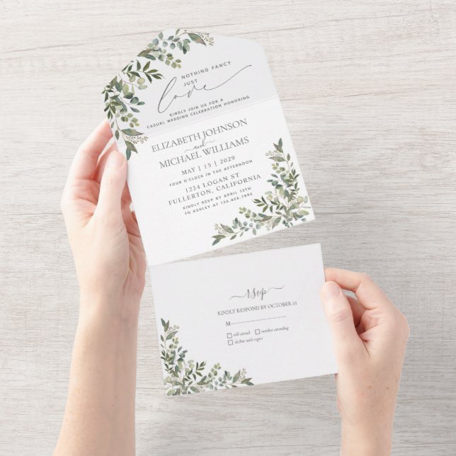 Invitation Tout En Un Rien de fantaisie Juste aimer Eucalyptus Mariage D (Déchirure)