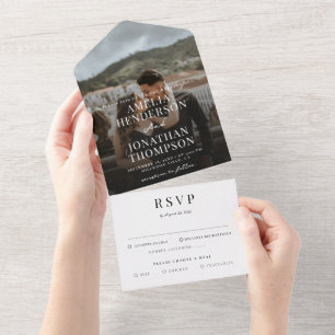 Invitation Tout En Un Romantic Classy Script photo Mariage RSVP