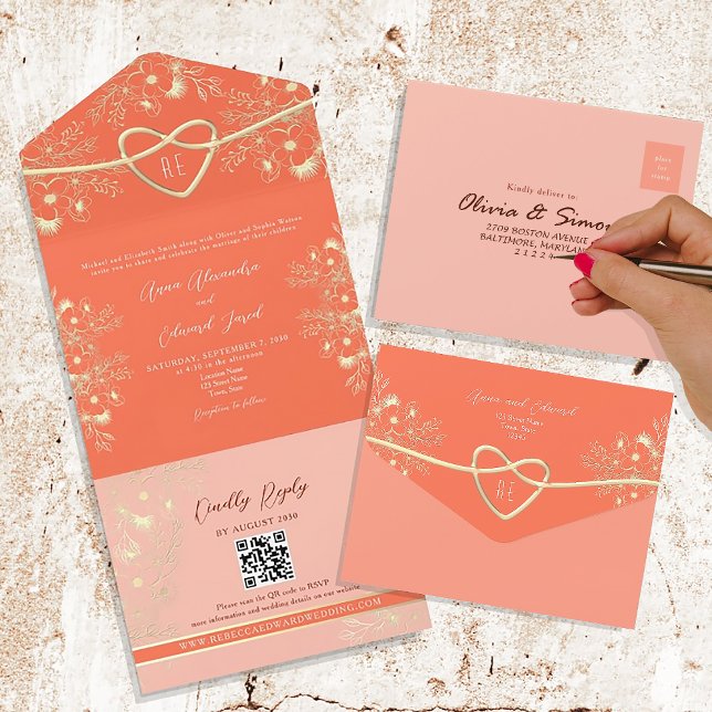 Invitation Tout En Un Romantique Élégante Pêche Florale (Créateur téléchargé)