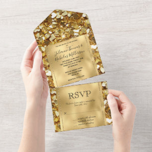 Invitation Tout En Un Romantique Gold Glam Glitzy Sparkle Hearts Mariage