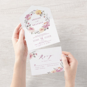 Invitation Tout En Un Romantique jardin mauve fleurs mariage