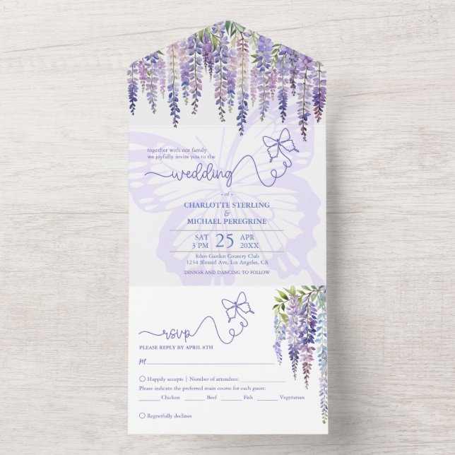 Invitation Tout En Un Romantique Lilac Wisteria Fairytale Forest Mariage (À l'intérieur)