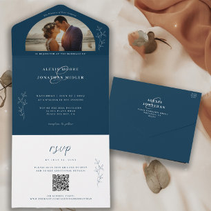 Invitation Tout En Un Romantique noir & Moody Blue Mariage photo