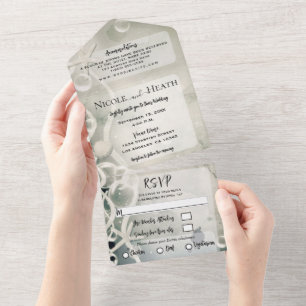 Invitation Tout En Un Romantique sous la mer gris encre blanc mariage 