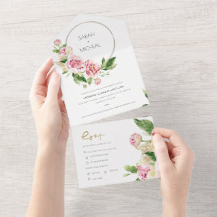 INVITATION TOUT EN UN ROSE BLANC PEONY WREATT MARIAGE DE COULEUR D'EAU F