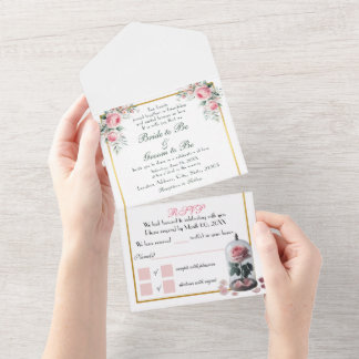 Invitation Tout En Un Rose blanc, rose