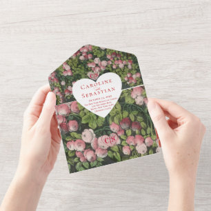 Invitation Tout En Un Rose de coeur romantique Jardin Photo Mariage supe