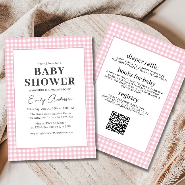 Invitation Tout en un rose En vichy bébé fille Douche (Créateur téléchargé)