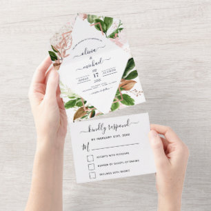 Invitation Tout En Un Rose Gold Botanical Greenery Mariage