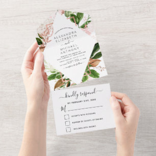 Invitation Tout En Un Rose Gold Botanical Greenery Mariage