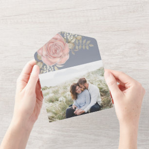 Invitation Tout En Un Rose Gold Elegant Aquarelle Floral Folial Photo