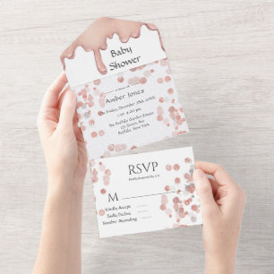 Invitation Tout En Un Rose Gold Parties scintillant Liquide bébé fille d