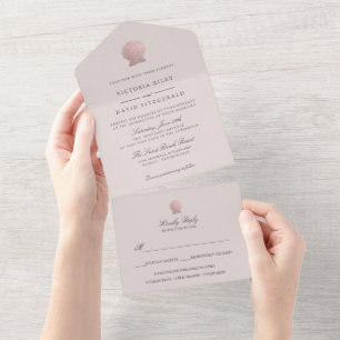 Invitation Tout En Un Rose Gold Seashell élégant Ocean Beach PINK