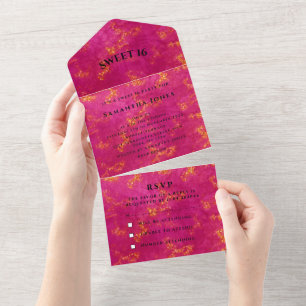Invitation Tout En Un Rose Gold Sweet 16 Plutôt Sparkly Glam Girly