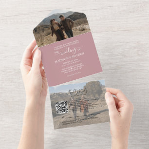 Invitation Tout En Un Rose minimaliste rose QR Code Mariage RSVP