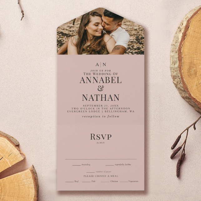 Invitation Tout En Un Rose moderne Dusty Monogram Mariage photo (Créateur téléchargé)