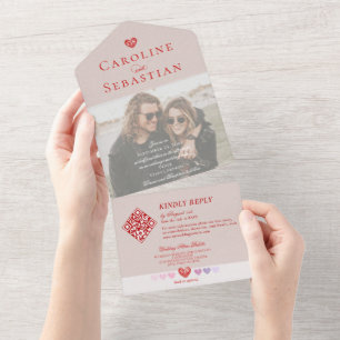 Invitation Tout En Un Rose moderne romantique Pétales Photo Mariage