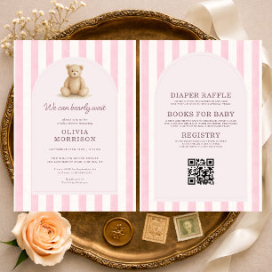 Invitation Tout en Un Rose Nous Pouvons à Peine Attendre Baby