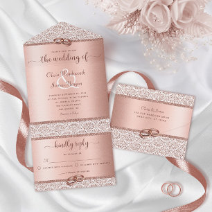 Invitation Tout En Un Rose or Elegant Parties scintillant Mariage damass