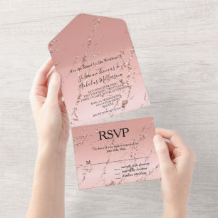 Invitation Tout En Un Rose or marbre Glitzy Parties scintillant Mariage