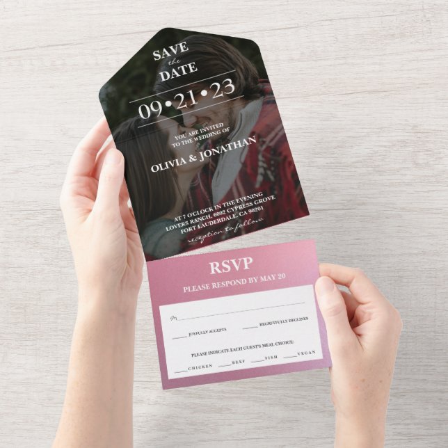 Invitation Tout En Un Rose photo personnalisé Parties scintillant or Enr (Déchirure)