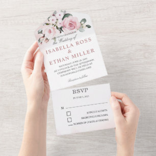 Invitation Tout En Un Rose poussiéreux et Mariage gris