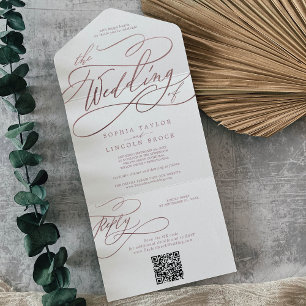 Invitation Tout En Un Rose romantique Code QR Gold Le Mariage de