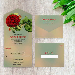 Invitation Tout En Un Rose rouge romantique délicieuse Mariage floral d'