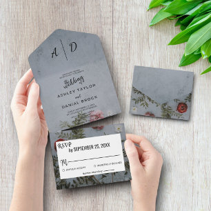 Invitation Tout En Un Rose rustique chic floral All in One Wedding Invit