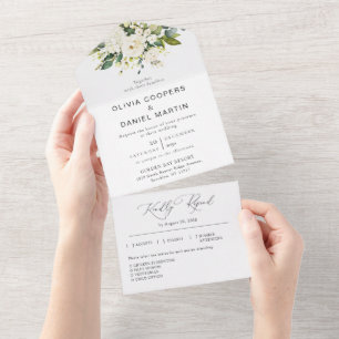 Invitation Tout En Un Roses blanches Mariage Floral tout en une invitati