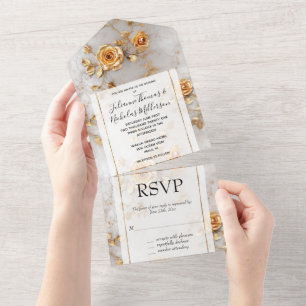 Invitation Tout En Un Roses jaunes romantiques