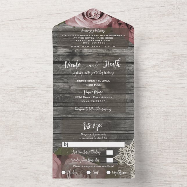 Invitation Tout En Un Roses Roses Roses Roses Roses Roses Crème Dentelle (À l'intérieur)